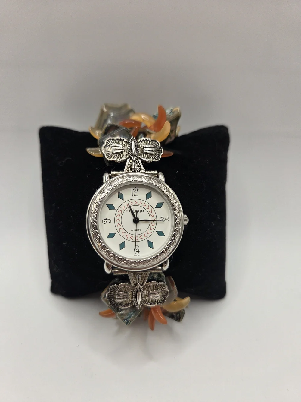1729. Vintage Silver Tone Bracelet Watch with Stone Like Accents
